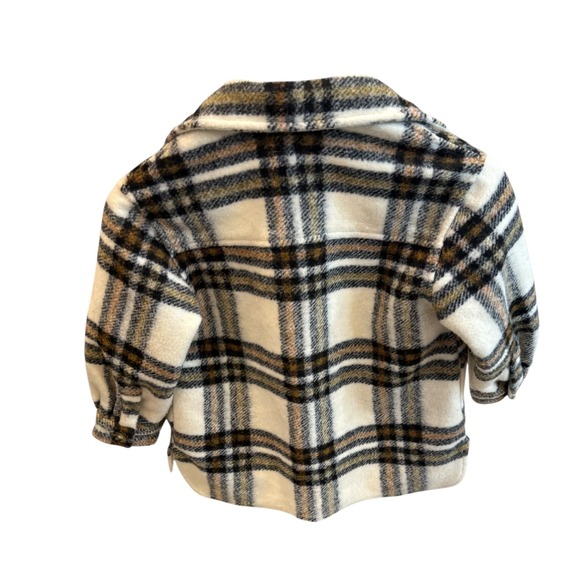 Zara Kids Plaid Button-Up Shirt Jacket, Cream, Brown, Checkered Shacket - Picture 3 of 11
